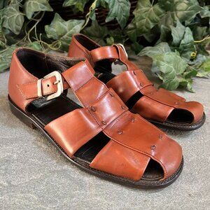 Cable & Co Men’s 8.5 Leather Fisherman Sandals Brown Buckle Handmade in Italy